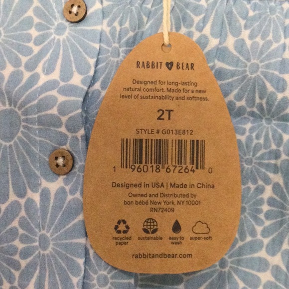 Rabbit +Bear Organic Blue Floral Kids Matching Set with sunglasses - Picture 4 of 9